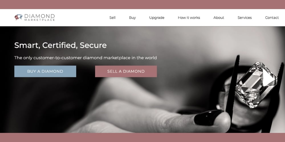 image showing the diamond marketplace home page where you can start buying or selling a diamond