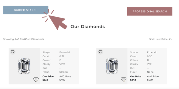 guided search tool for buyers on diamond marketplace